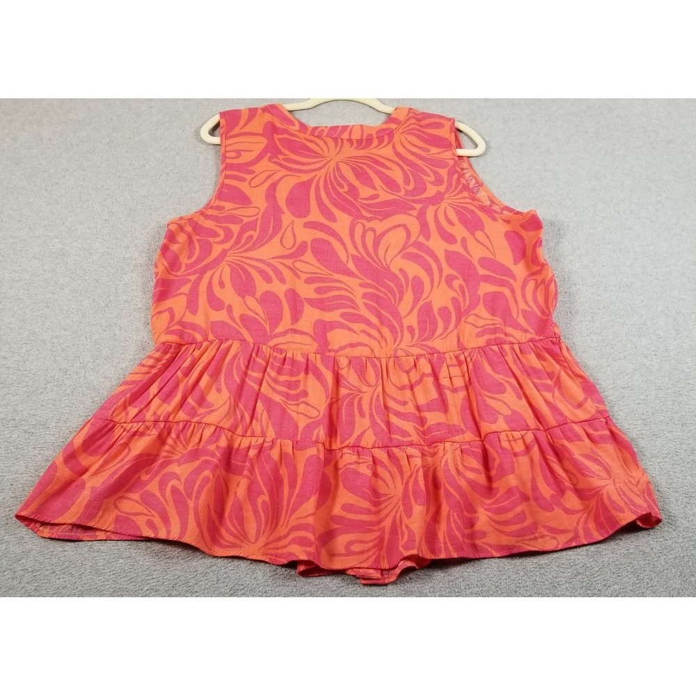 Ashley Stewart Top Womens 14W 16W Orange Pink Floral Sleeveless See Through Thin - Picture 4 of 9